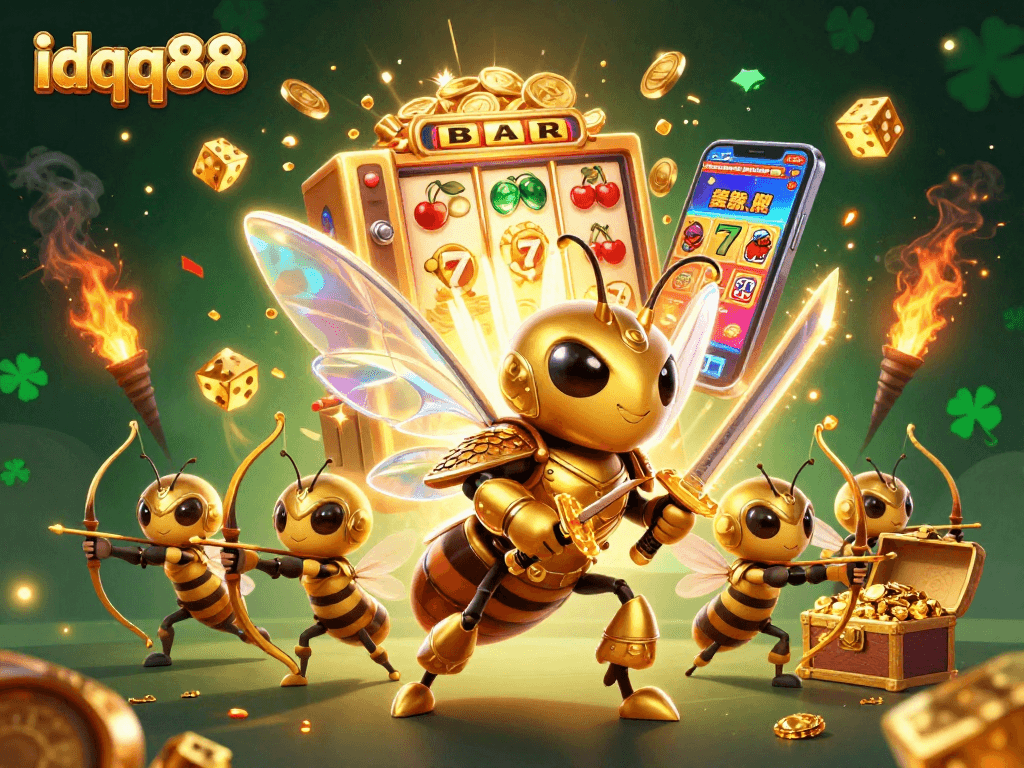 Experience vibrant gameplay at idqq88 with a golden hornet samurai and dynamic casino elements