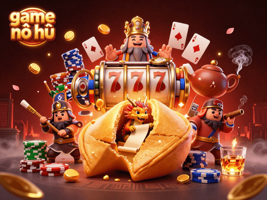 Engage in thrilling game nổ hũ action with dynamic illustrations of fortune themes and casino elements.