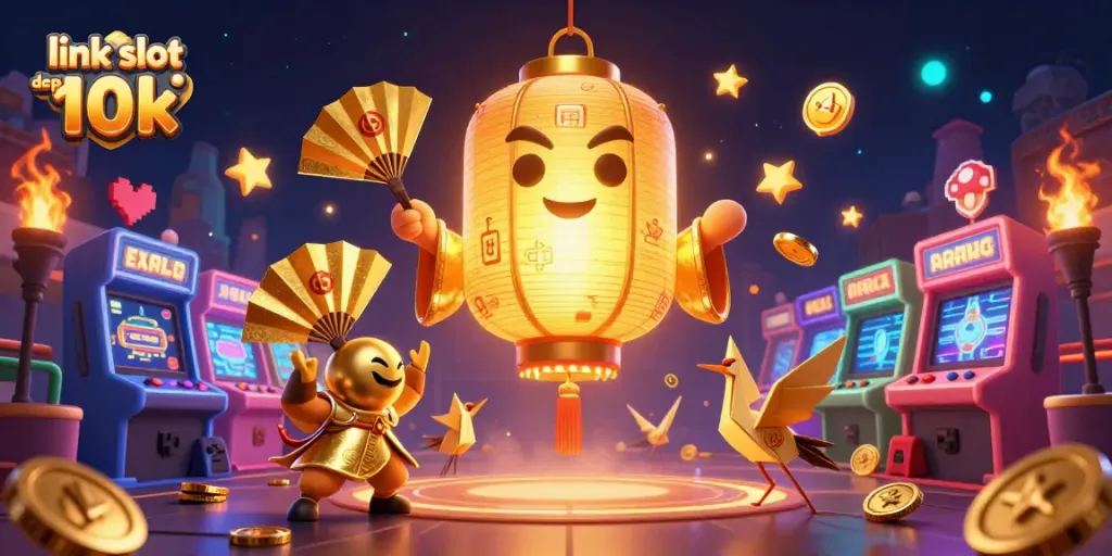 Spin and win with link slot depo 10k in this vibrant casino scene featuring captivating characters.