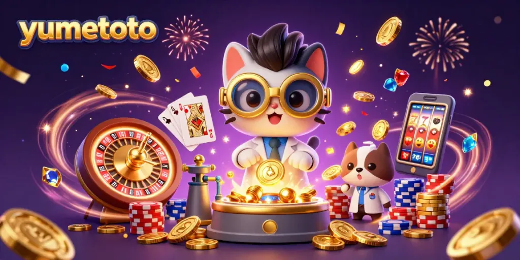 Experience thrilling gaming dynamics at yumetoto with vibrant coins and casino elements.