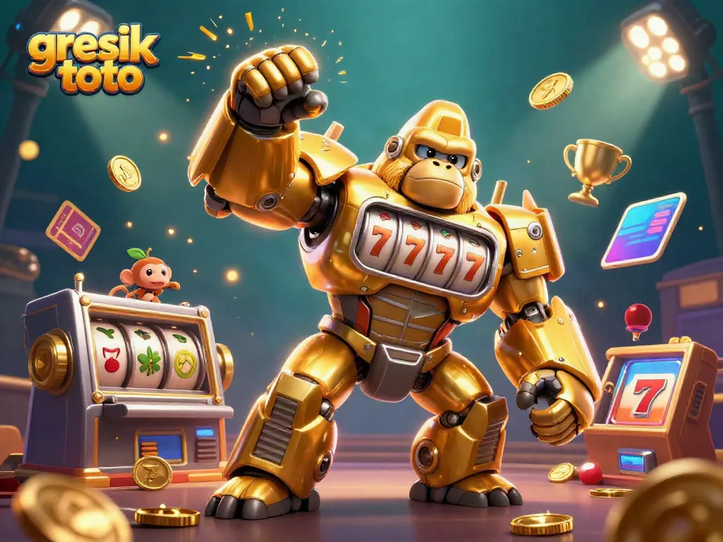 Spin and win with the dynamic gresik toto 3D casino-themed illustration, featuring engaging slot game elements.