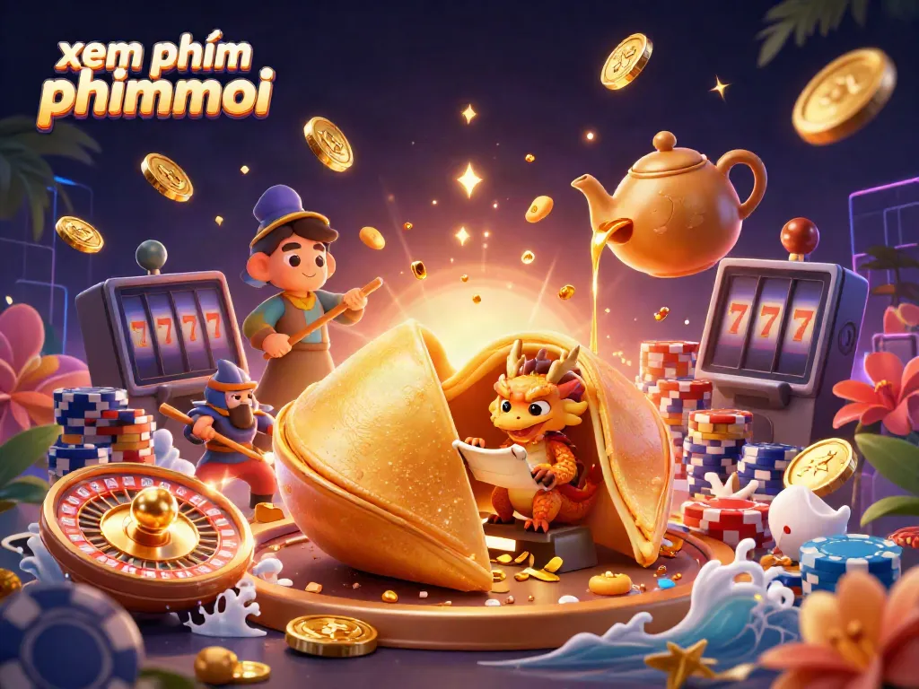Engage with xem phim phimmoi through a vibrant 3D casino scene packed with characters and game elements.