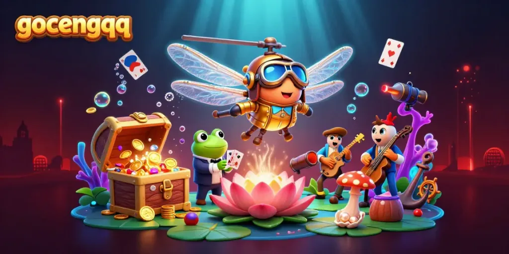 GocengQQ menghadirkan suasana kasino dengan pilot dragonfly dan dealer kartu unik.