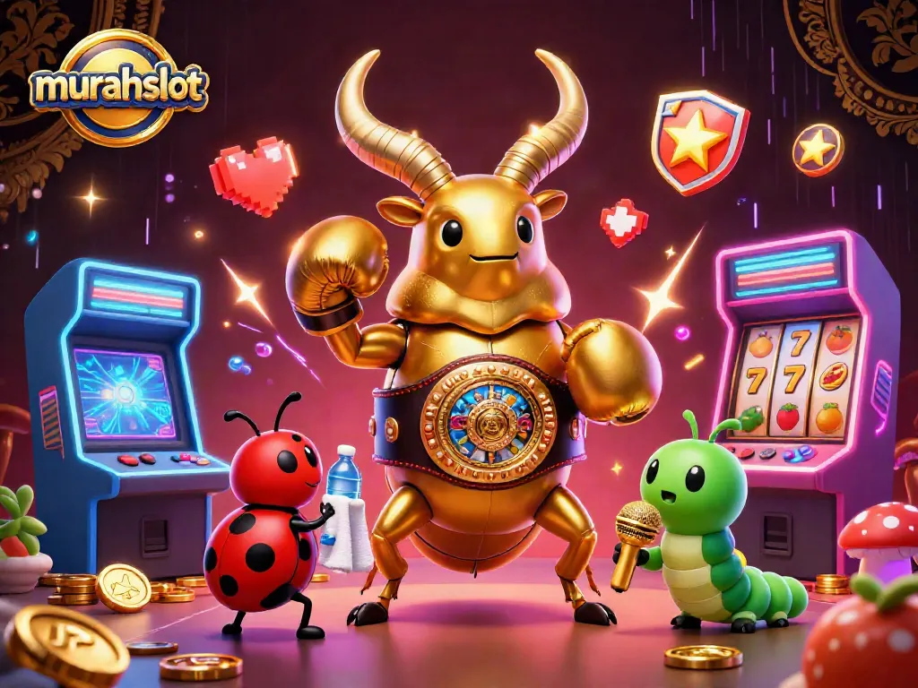 Experience the thrilling atmosphere of murahslot with vibrant 3D characters battling in a colorful casino-themed arcade setting.