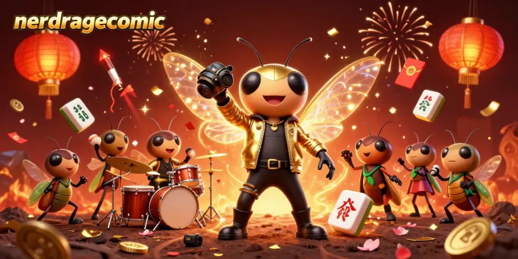 Menghibur dengan nerdragecomic, cicada rocker dan drummer beetle dalam suasana kasino yang meriah.