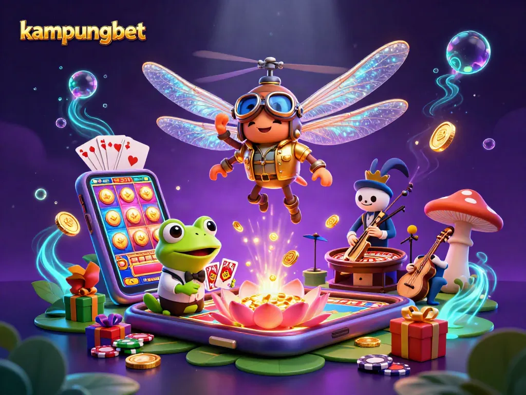 Engaging kampungbet casino scene featuring playful characters and dynamic gaming elements