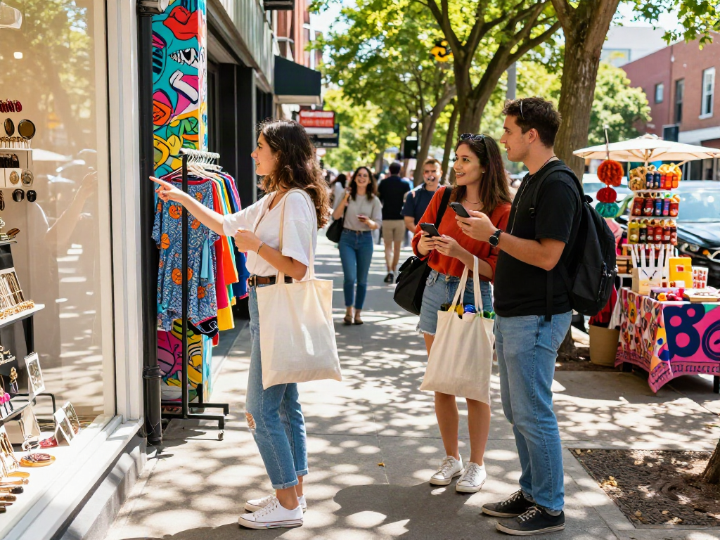 Woman enjoying a vibrant shopping experience for bro138 fashion accessories in a lively urban setting.