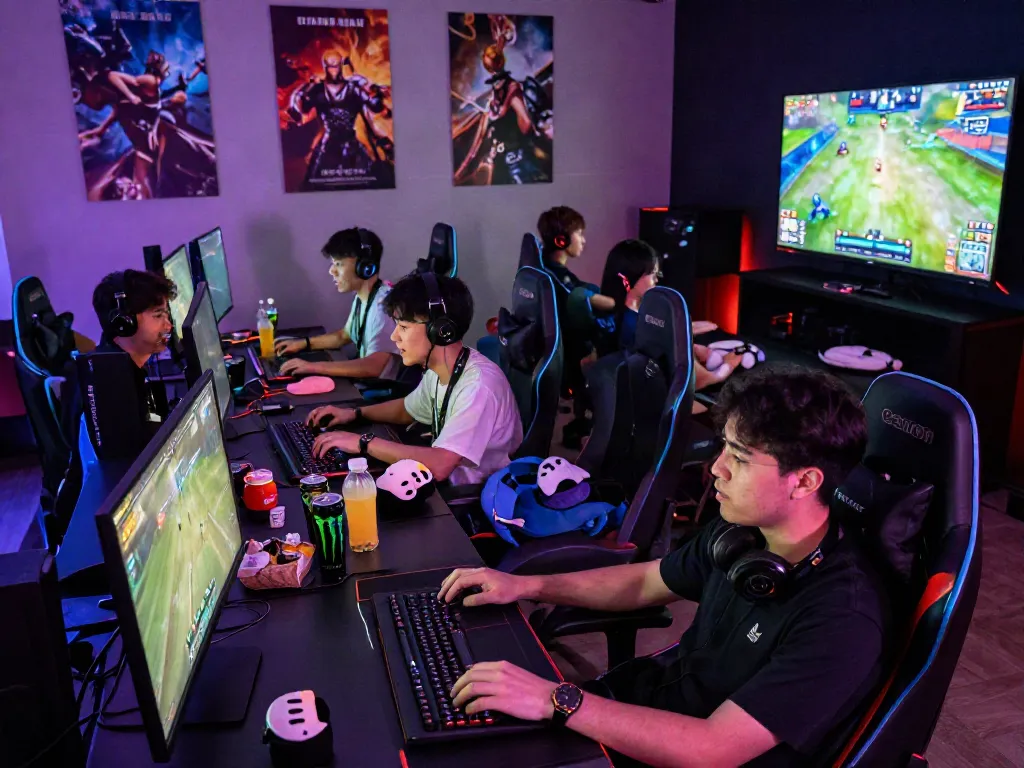 Para gamer bersemangat bermain diana4d di ruang gaming modern dengan suasana yang menyenangkan.